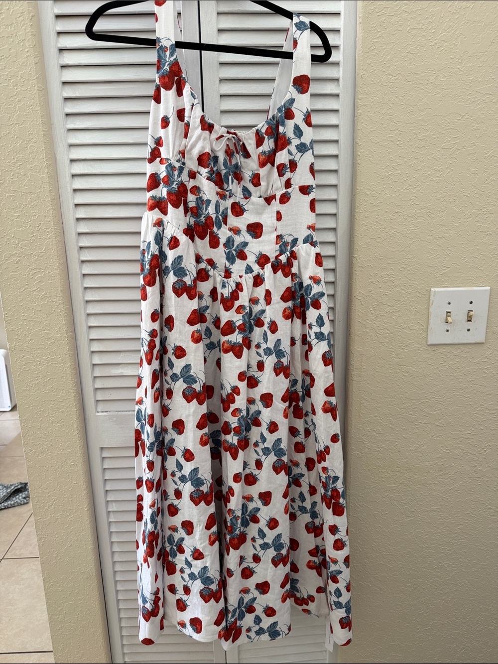 Reformation Strawberry-Print-size 10 nwt Balia Linen Basque-Waist Midi Dress - Picture 2 of 8